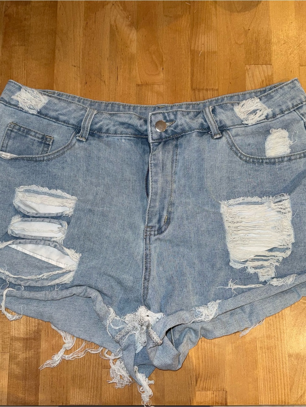Distressed Light Blue Denim Women's Shorts